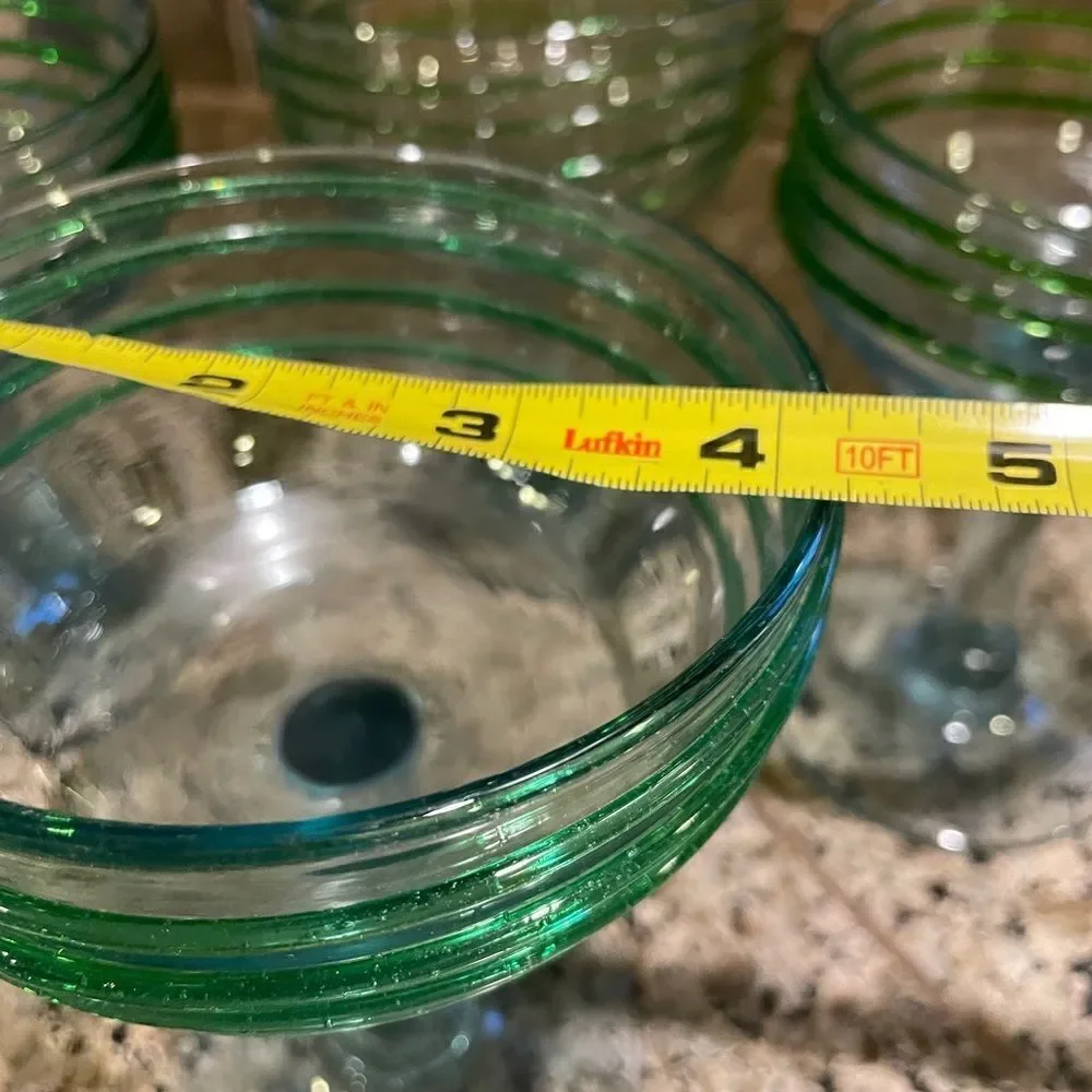 4 Hand Blown Green Glass Margarita Glasses Made in Mexico